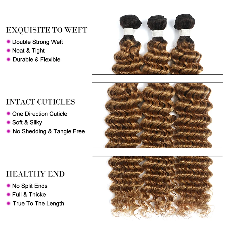 Diepe Golfbundels Met Frontale 13X4 Ombre Blonde Gekleurde Haarbundels Met Sluiting Braziliaanse Remy Human Hair Weave Bundels