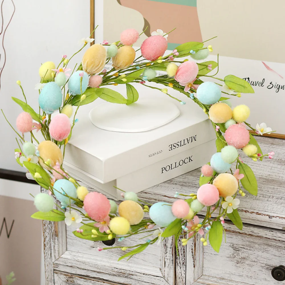 42cm Easter Eggs Garland Wreaths Artificial Flowers Wall Decor DIY Party Easter Ornaments Hanging Easter Decoration for Home