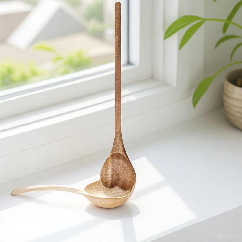 

1pcs Love Wooden Spoon Thick Handle For Tea Honey Dessert Easy Clean Reusable Kitchen Accessory Multi-Function Stirring Tool