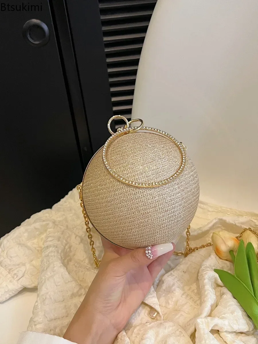 New Fashion Circular Evening Bags Elegant Wedding Party Shoulder Bags Luxury Rhinestone Decorative Chain Banquet Clutch Handbags