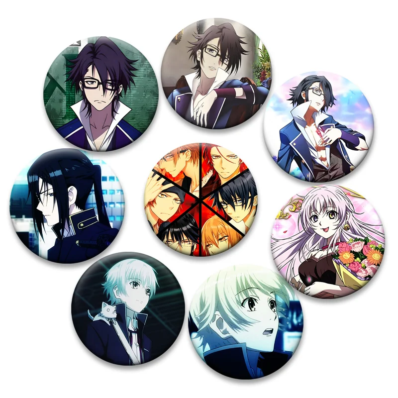 

Anime K Brooches Round Cartoon Pins for Backpack Accessorie Isana Yashiro,Fushimi Saruhiko,Neko,Yatogami Kuroh,Suoh Mikoto Badge
