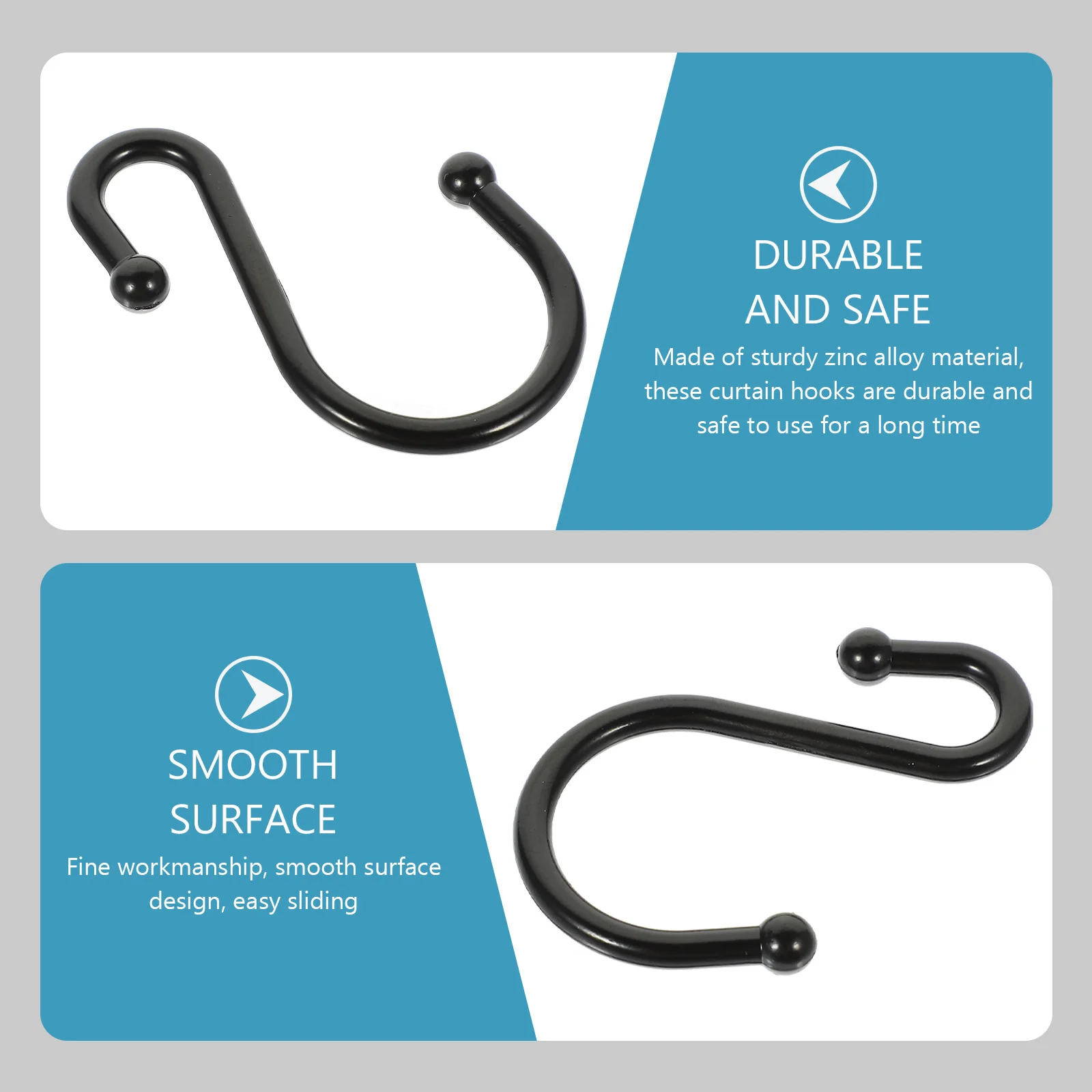 

12Pcs Zinc Alloy S Shaped Metal Curtain Hooks Shower Ring Hangers High Strength Bathroom Bedroom Slide Smoothly
