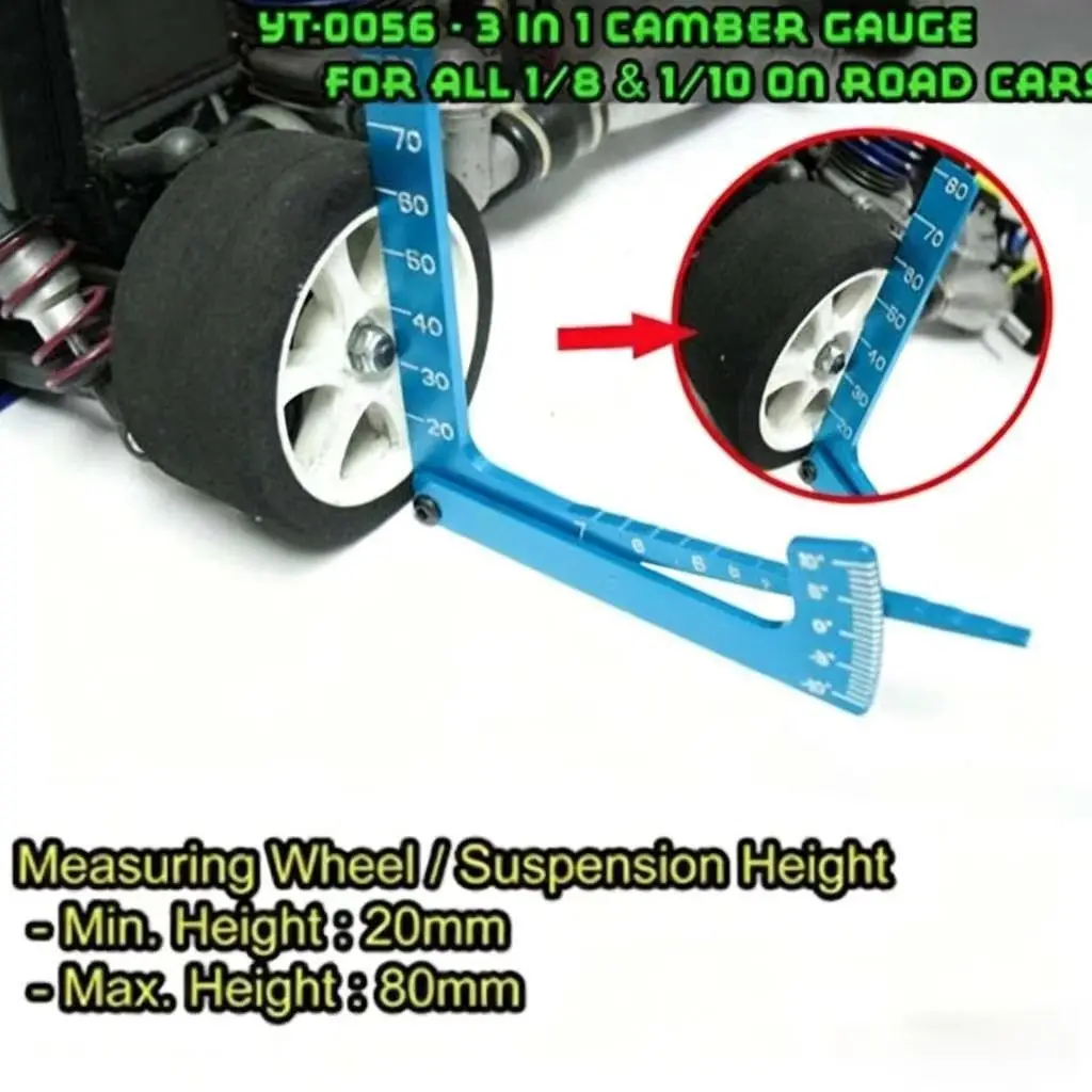 RC remote control model car measuring tool - adjustable metal frame height and tire inclination angle