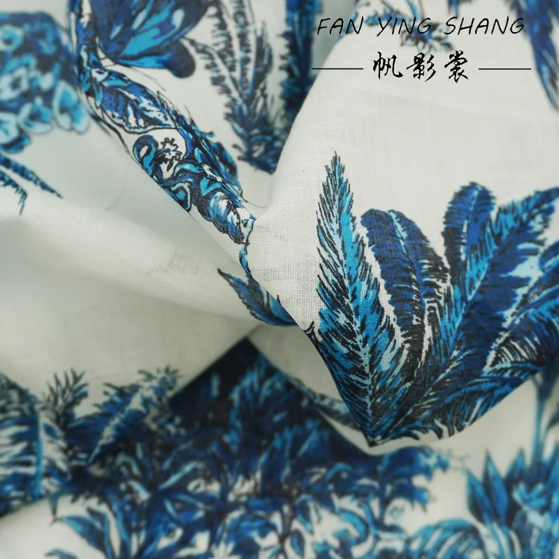 2026 Coconut Trees And Butterflies Digital Muslin Cotton Fabric For Dress Telas Para Costura Tissus Couture ткань Cloth Material view 4