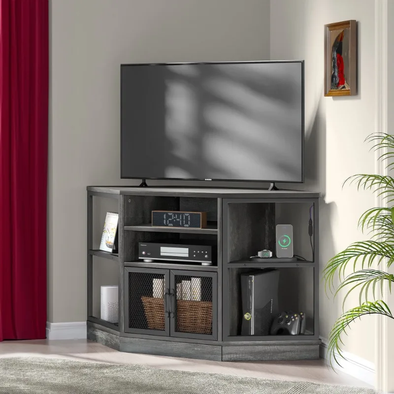 

Corner TV Stand, LED-Lit Entertainment Center for TVs up to 55 Inches for Living Room