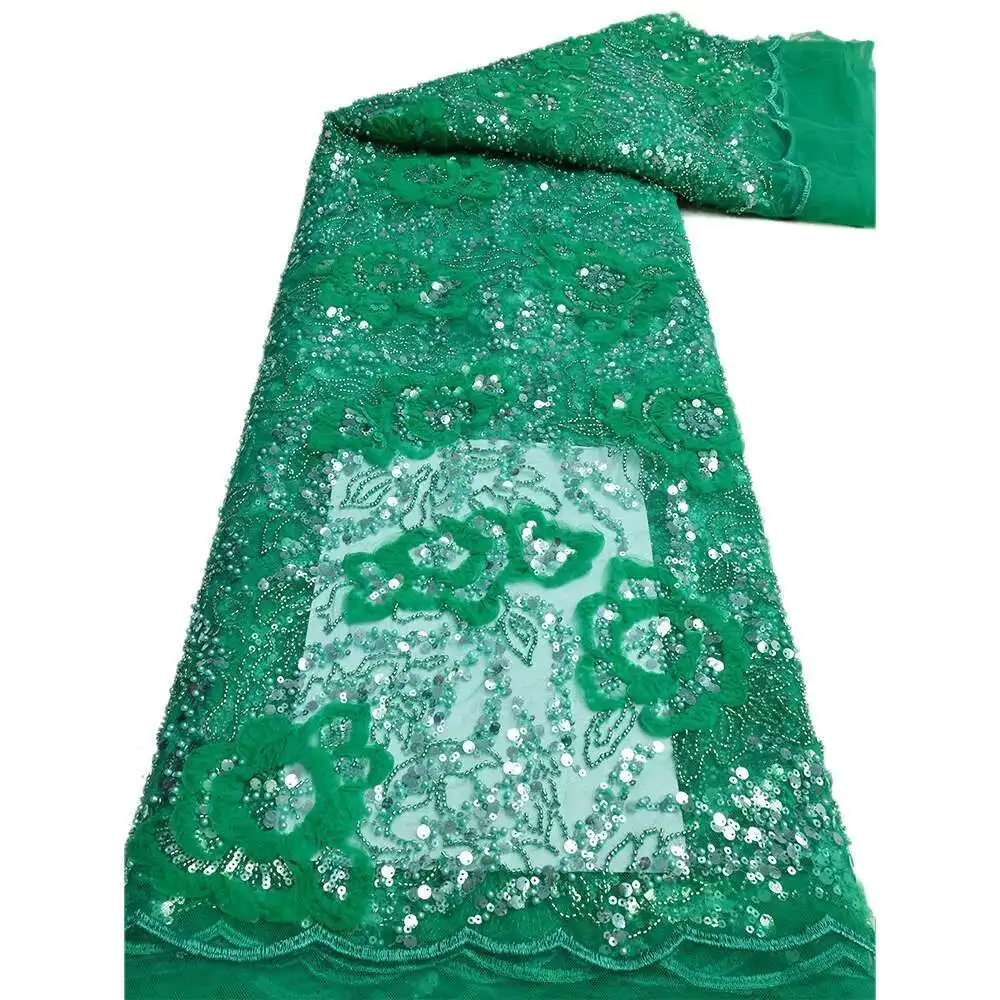 Tessuto africano con paillettes Ricamo da sposo di alta qualità con perline Materiale di pizzo tulle francese nigeriano per abiti da sposa Caldo