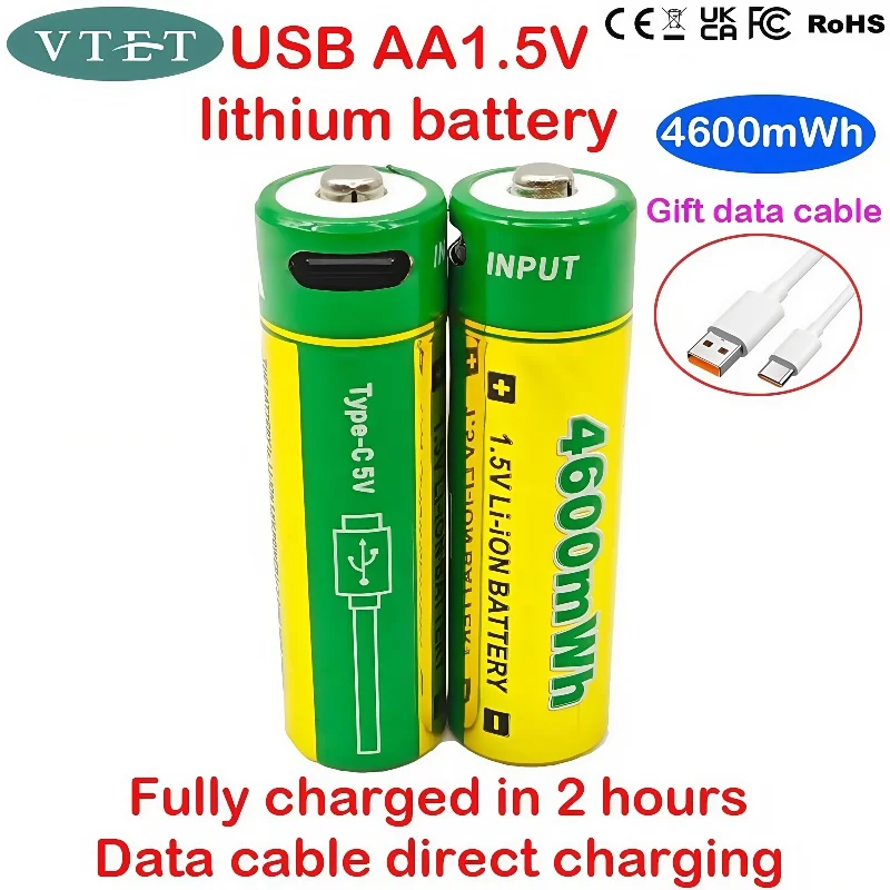 

AA1.5V 4600mWh USB Interface High-capacity Battery Remote Control Toy Lithium-ion Battery Charging Free Data Cable Type-c 5V