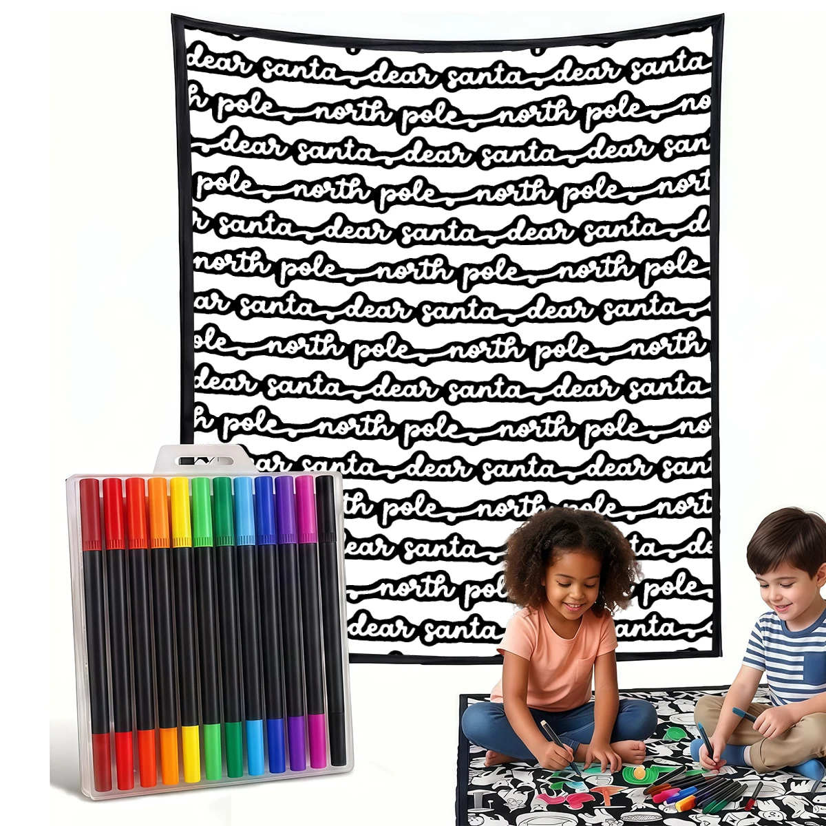 Red Santa North Pole Text DIY Cozy Coloring Blankets -24 Markers, Cozy Velvet Ideal For Daily Use Home Decor And Kids Spaces
