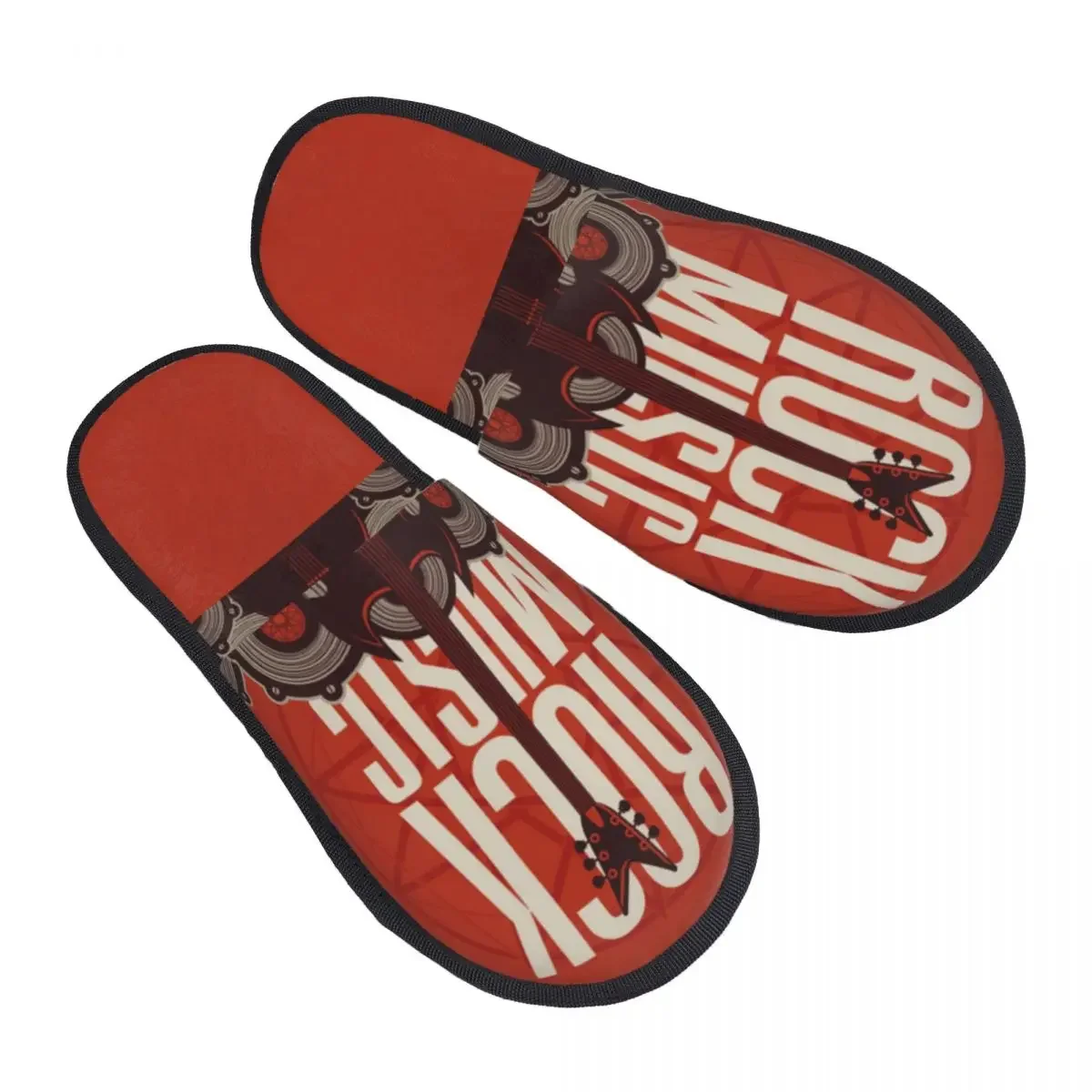 Hausschuhe Innen Schlafzimmer Hausschuhe Rock E-Gitarre und Pentagramm Flagge Flip Flops Herbst Winter pelzigen Plüsch Schuhe