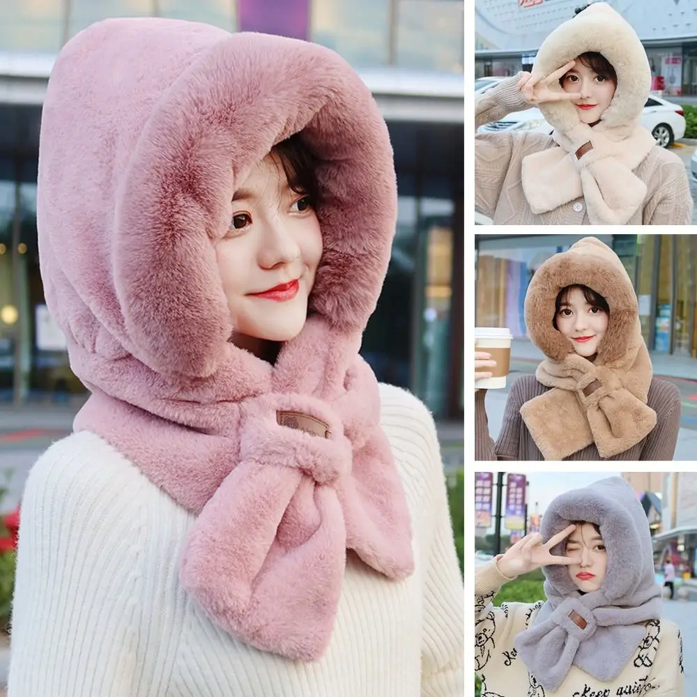 Invierno de peluche lindo oso mujeres gorras gorros sombrero bufanda conjunto oreja sombrero