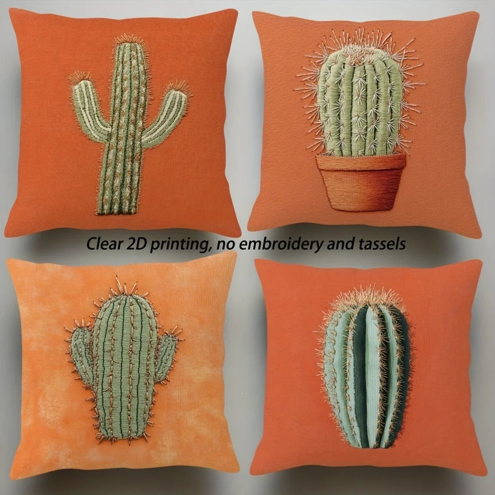 Tropical Cactus Print Throw Pillow Cover Cushion Case Orange Terracotta Decor Succulent Succulents Home Accent Pillowcase