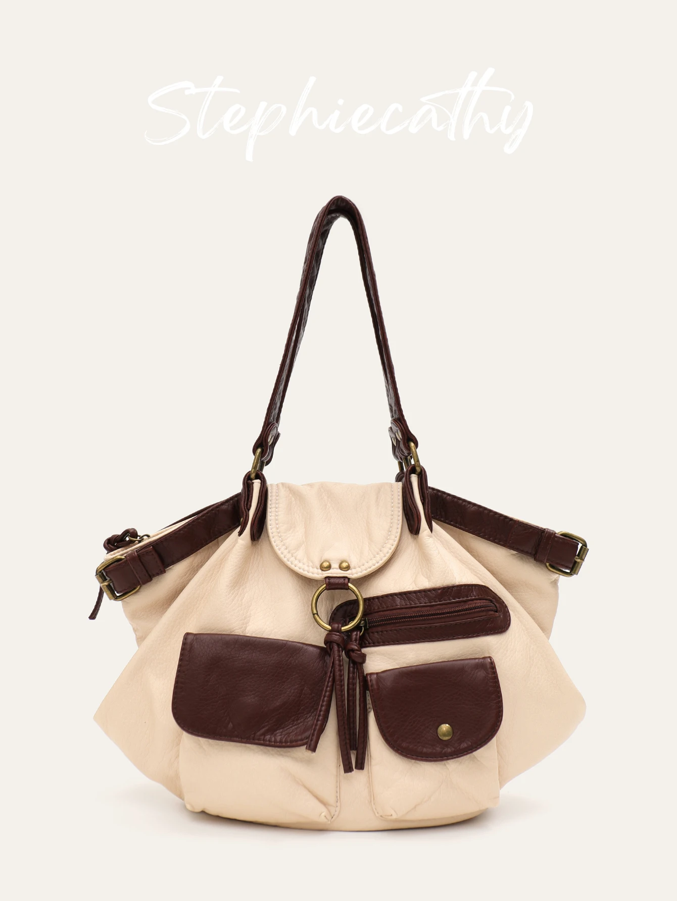 

SC женская модная сумка контрастного цвета из искусственной веганской кожи с несколькими карманами, большая повседневная повседневная сумка на плечо, кошелек всесезонная