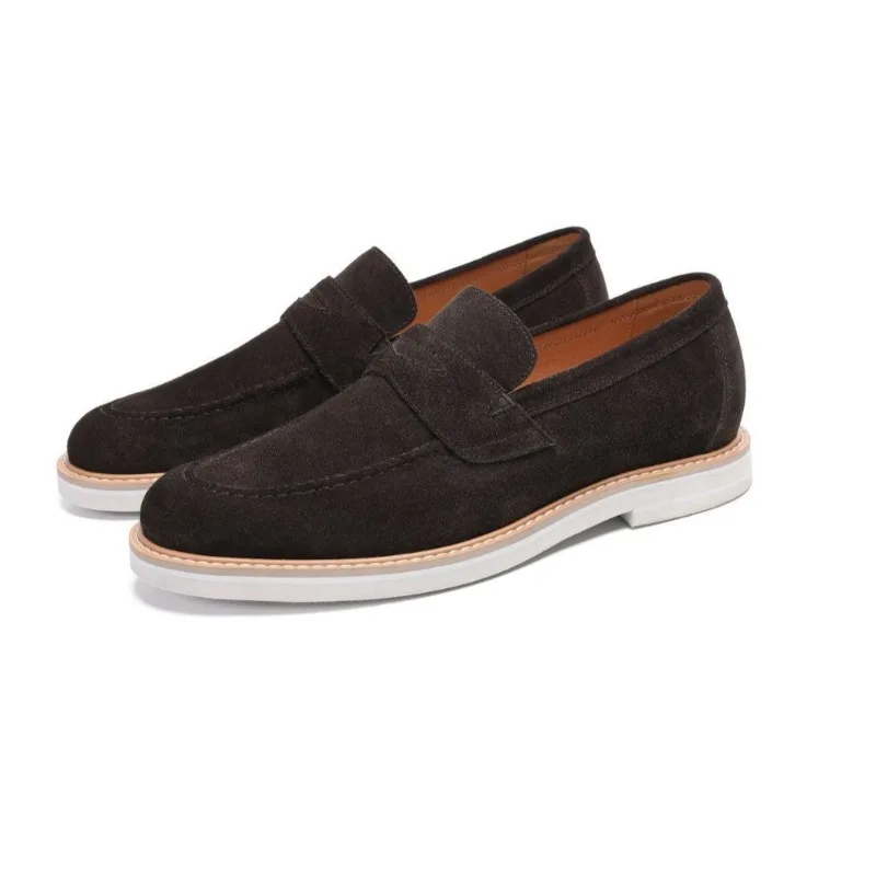 New Matte Leather Loafers Men's Suede Soft British Retro European and American Slip-on Flat Shoes