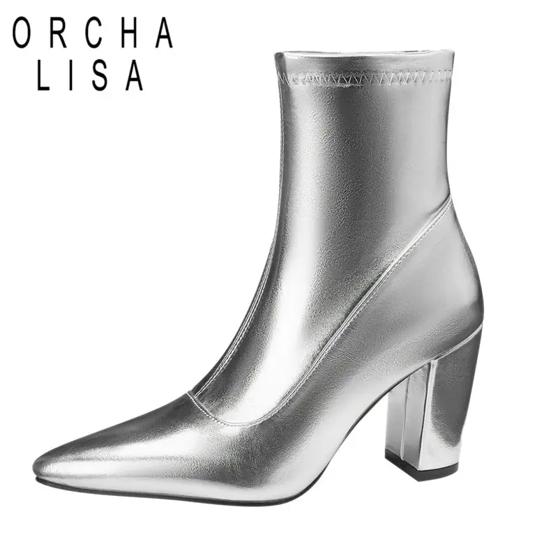 

ORCHA LISA 2025 Роскошные женские ботильоны с острым носком на массивном каблуке 8,5 см на молнии размера плюс 44 45 46 Модные женские ботильоны для свиданий Bota 33