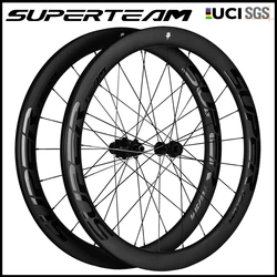 SUPERTEAM 700C Disc Brake Carbon Wheels UCI Quality Carbon Rim Tubeless Clincher Road Bike Wheels HG/XDR
