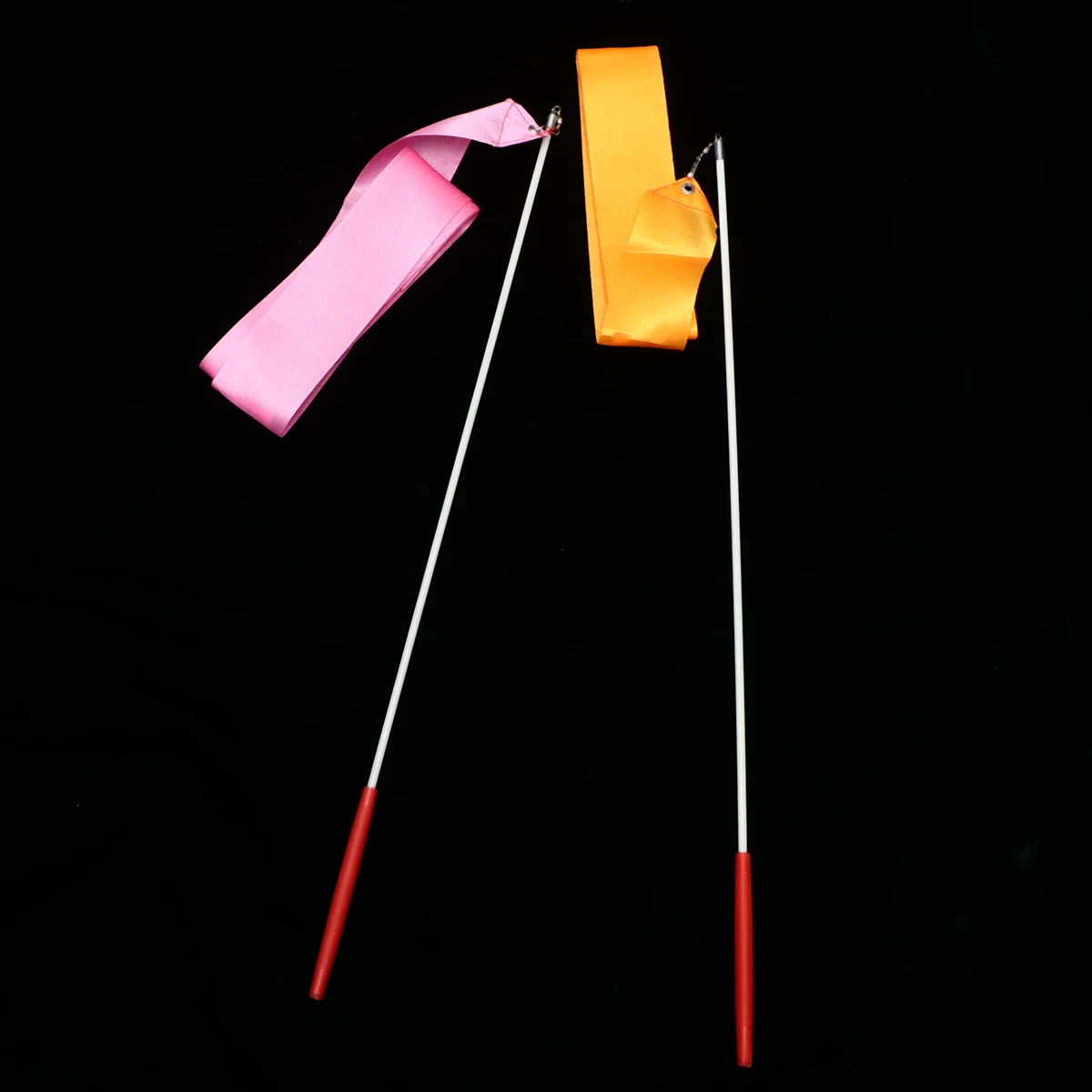 

4pcs 4 Meters Rhythmic Art Gymnastics Ribbon with Stick Dancing Streamers Riband Twirling Rod for Gymnastics (Orange/Pi