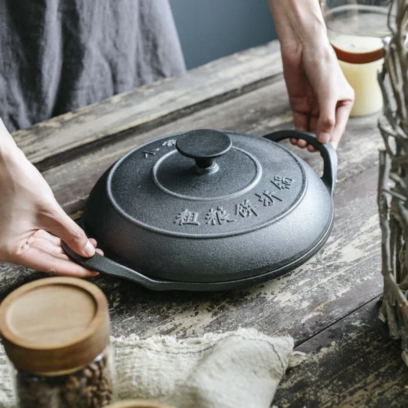 Cast Iron Pan Thickened Pancake Pan with Lid Cookware Kitchen Cooking Pots Set