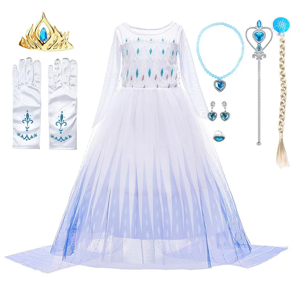 Kids Princess Costume Girls Carnival Sequins Anna Dress Children Pageant Flower Elsa Costume Dance White Green Birthday Outfit