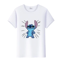 Casual Disney Cartoon Blouses Lilo Stitch Tops Y2k Summer Oversized T-shirts Off White 90S Shirt Child Tees Woman Cheap Clothing