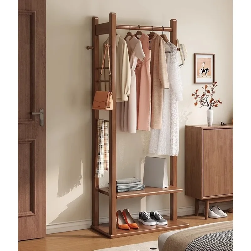 Solid wood hanger floor-to-ceiling bedroom household coat rack, small room entrance, shelf that does not take up space to hang c