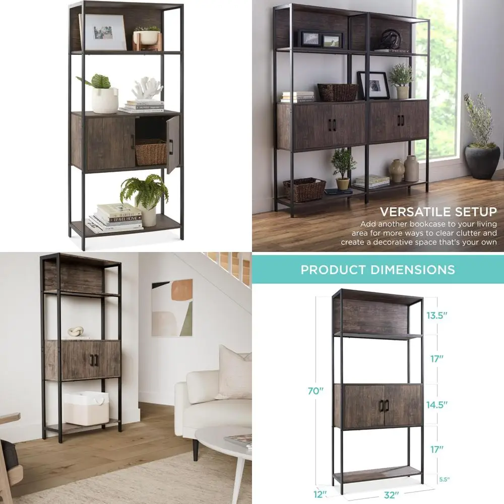 

Wooden 4-Tier Tall Bookshelf Storage Cabinet for Living Room, Bedroom, Entryway, Home Office with Cabinet