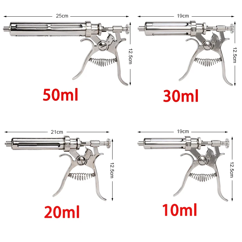 Veterinary Animal Continuous Injection Syringe with Needle 10/20/30/50ml Stainless Steel Automatic Vaccination Gun for Cow Sheep