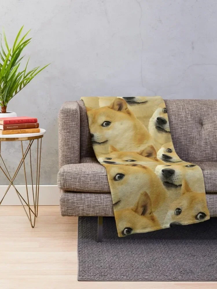 Doge WOW Pattern Shiba Inu Doggo dog meme montage HD High Quality Online Store Throw Blanket Flannel Fabric Thermal Blankets