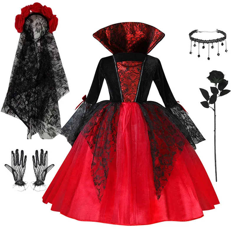 Kids Vampire Halloween Costume Boys Girls Multi‑Style Gothic Black‑Red Dress Cape Holiday Party Fancy Dress Cosplay Outfit