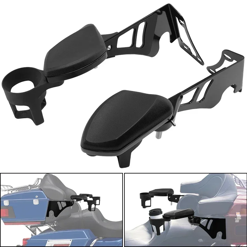 Motorcycle Rear Passenger Armrests Comfortable Drink Cup Holder Accessories For Harley Touring Tri Glide Electra Glide 97-13