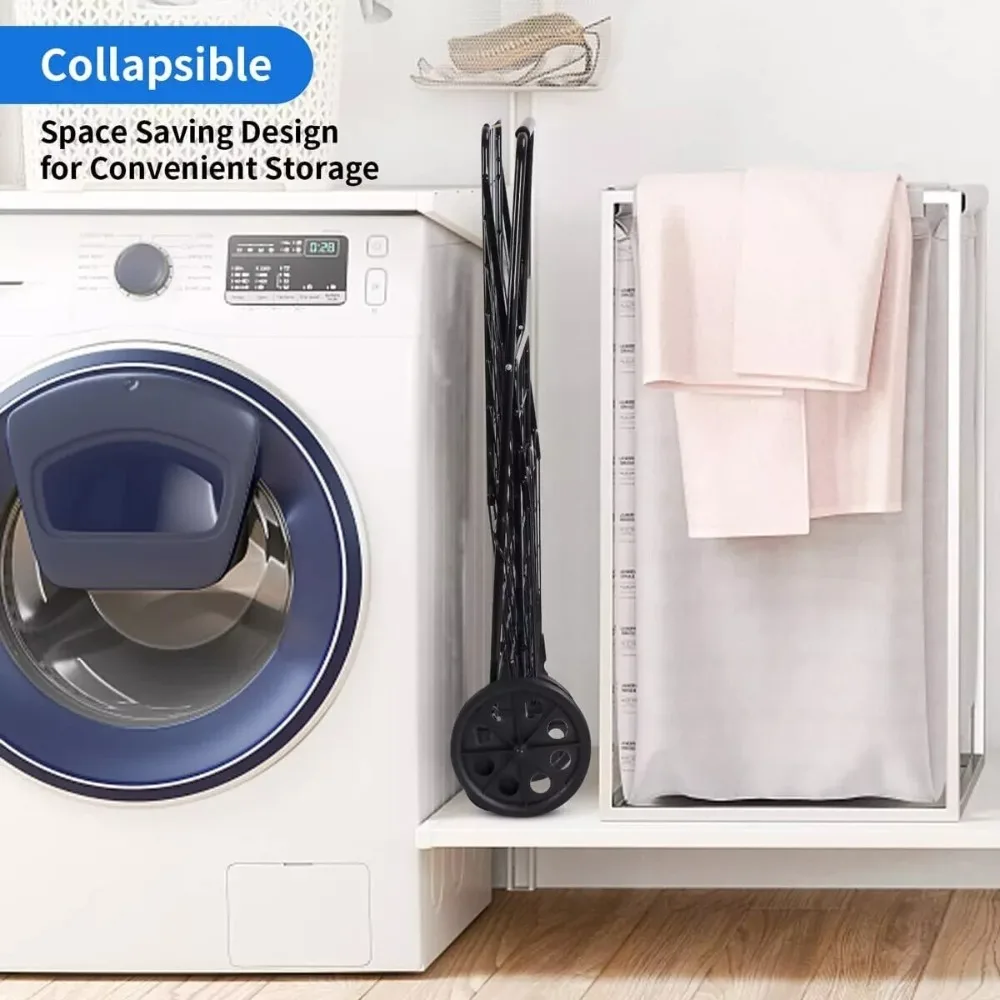 عربة تسوق قابلة للطي مع سلة مزدوجة وعجلات دوارة #5