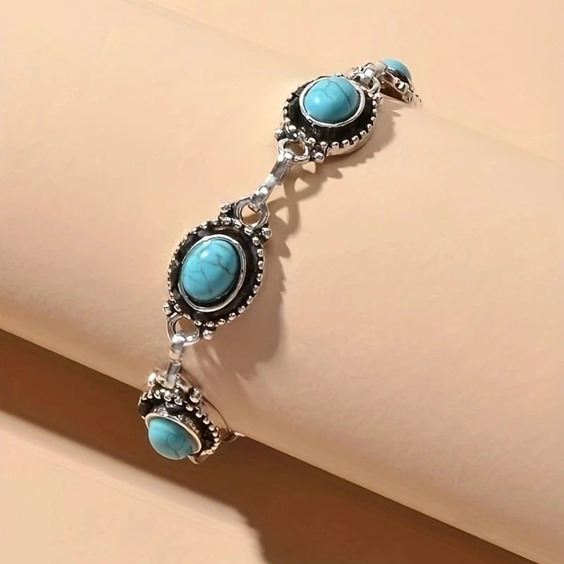 1pc Simple and Versatile Retro Ethnic Style Anklet Metal Alloy Turquoise Foot Decoration