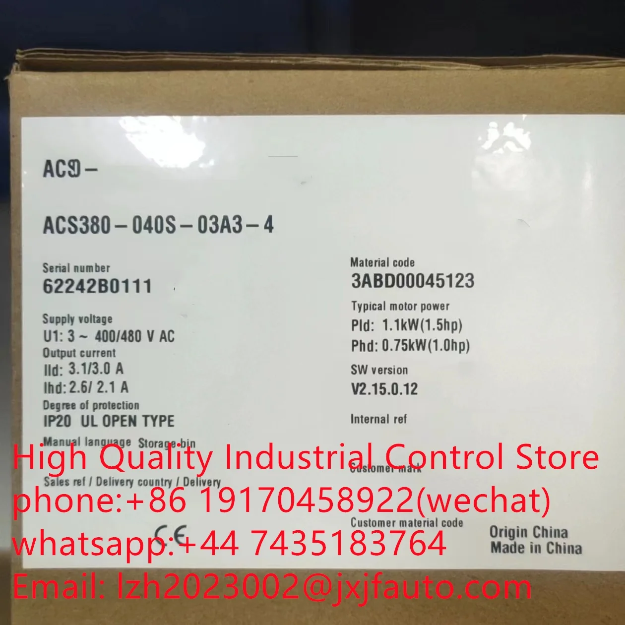 ACS380 series VFD，ACS380-040S-03A3-4，order  number 3ABD00045123