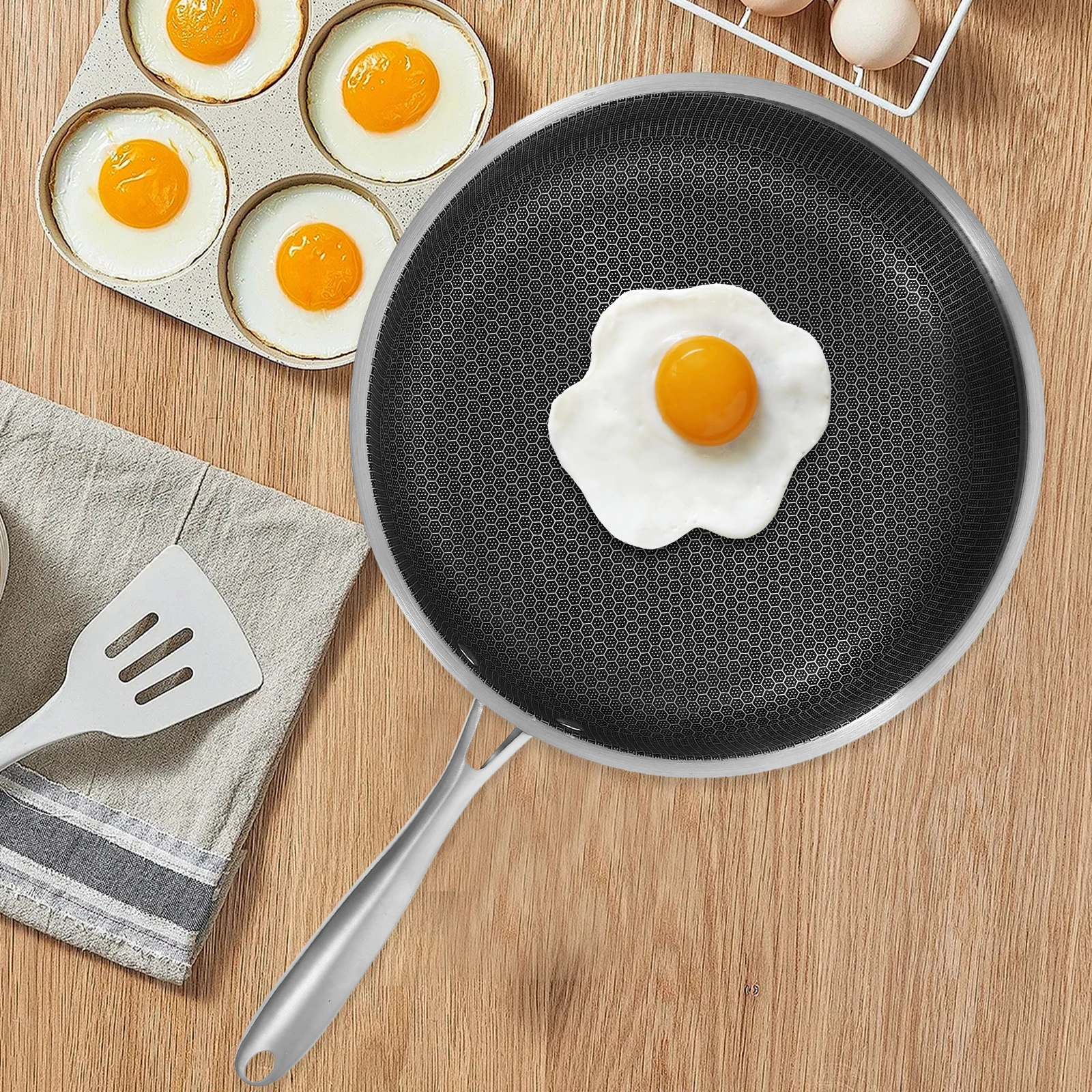 

Honeycomb Stainless Steel Frying Pan Nonstick Fry Pan for Seafood Eggs Pancakes Kitchen Cookware Non Stick Frying Pans