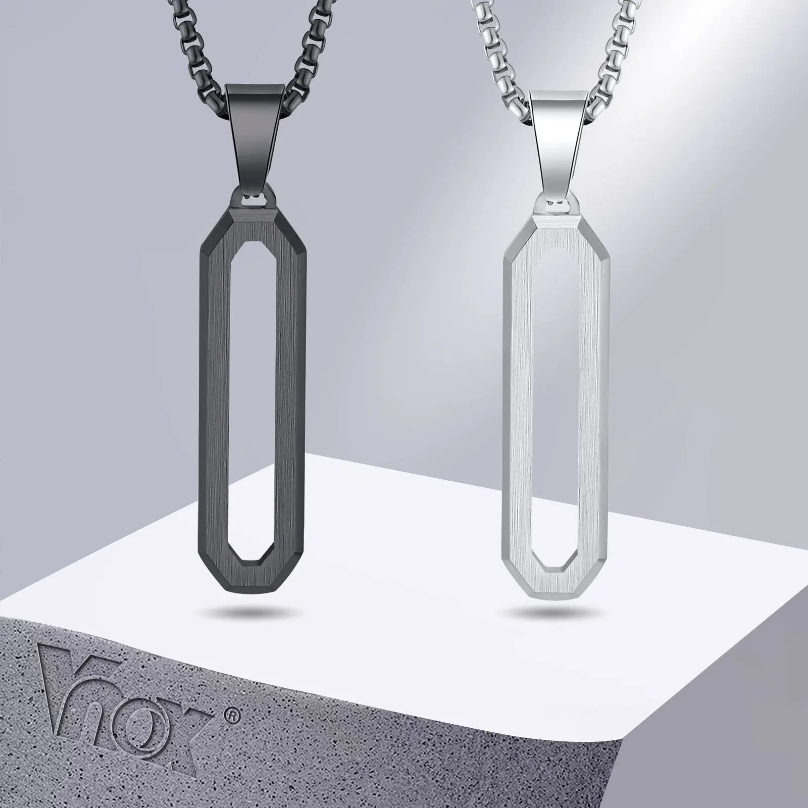 

Vnox Men Geometric Necklaces, Black Stainless Steel 3D Pendant with Box Chain, Casual Simple Gents Neck Collar Jewelry Gift