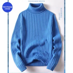 Men 2024 New Sweater Autumn Winter Knitted Turtleneck Thick Inside Solid Color Pullovers Men Casual Sweater Pullovers