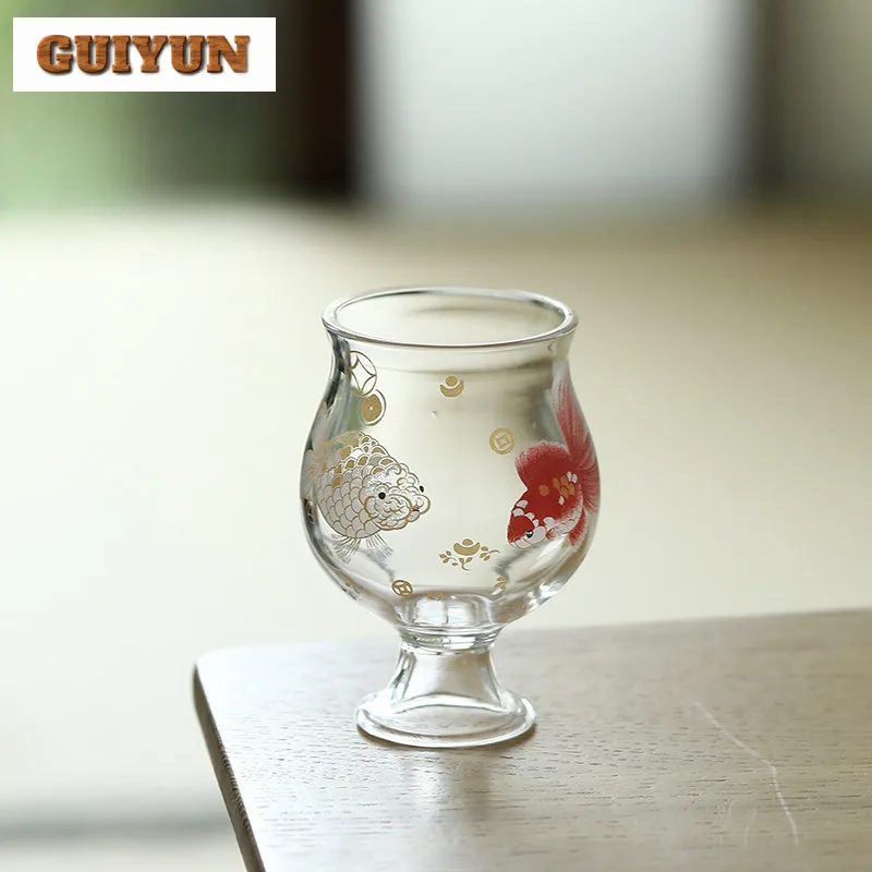 

2pc/lot There Are Fish Transparent Glass Teacup Ancient Tea Bowl Jug Tea-tasting Meditation Cup Jianzhan Master Cups Teaset 80ml