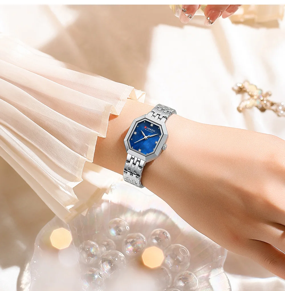 CURREN Elegance Damenarmbanduhr mit Rechteckzifferblatt, silberfarbenes Edelstahlarmband, Vintage, minimalistisches Quarz-Armbanduhr-Design. – Detail 13