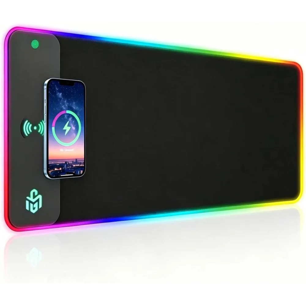 Enhanced Wireless Charging Mouse Pad with RGB Lighting for Gaming, 800x300x4mm, Black
