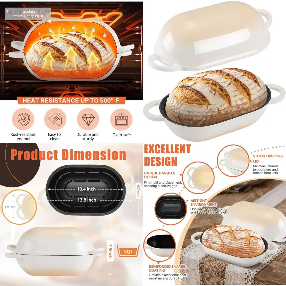 

5-Quart Enamel-Coated Cast Iron Sourdough Bread Pan with Cover, Oval Dutch Oven for Homemade Bread Baking in Gradient Caramel