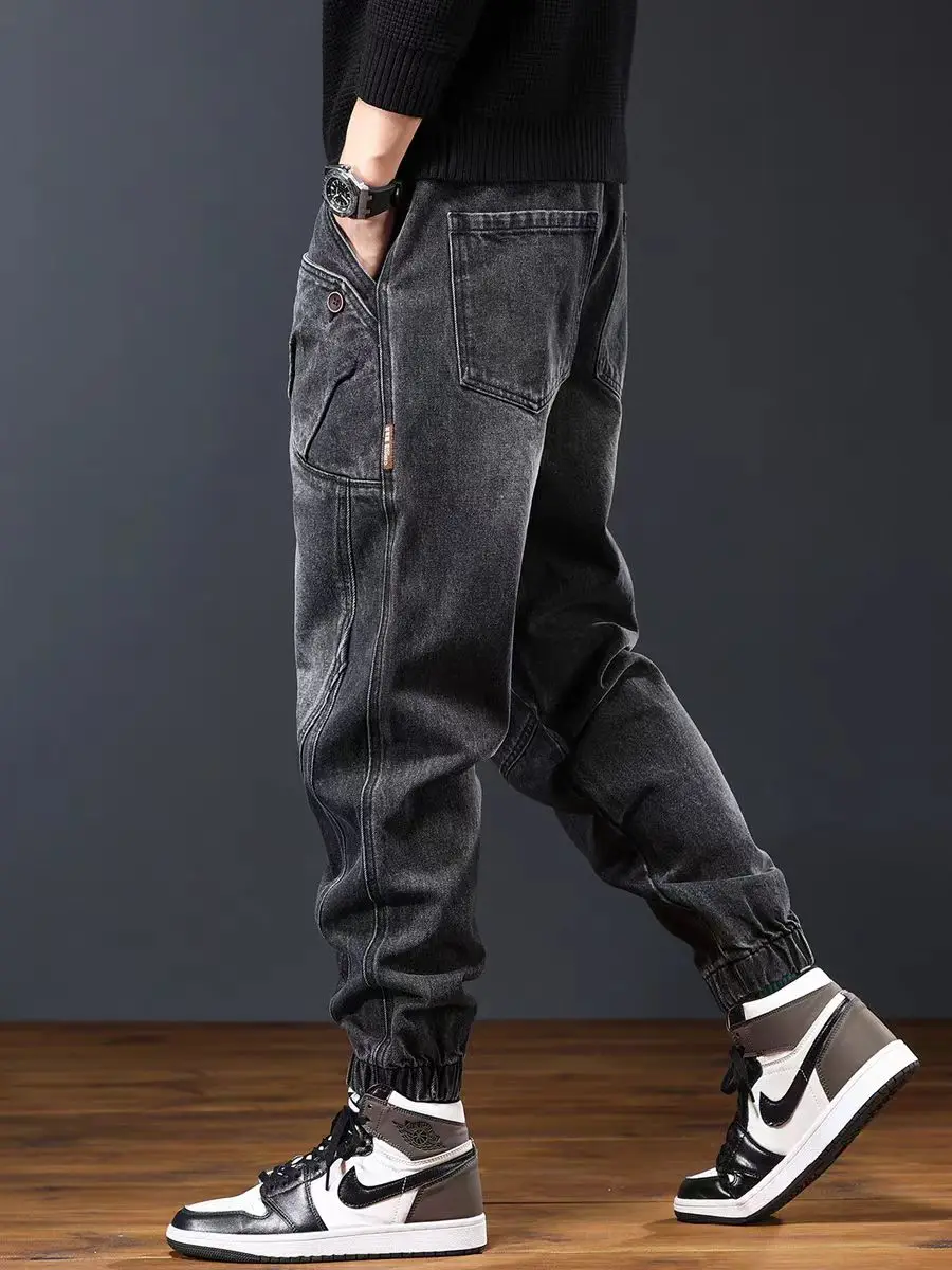 

Retro American Workwear Denim Pants Men's Autumn New Wear Resistant High End Matched Cuffed Harem Pants Men's Style