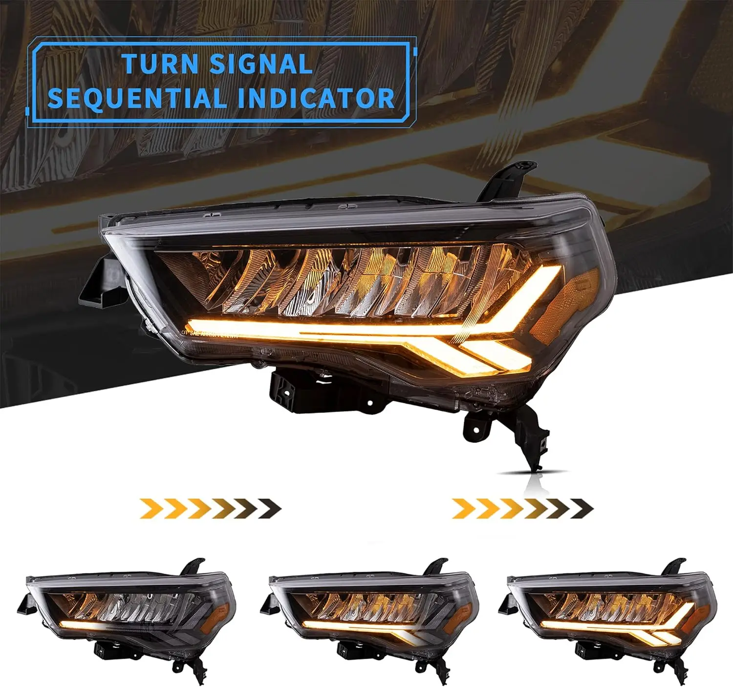 VLAND Projector Headlights Compatible with 4Runner 2014-2023 Amber Sequential Turn Signal Dynamic Animation& Breathing Lighting