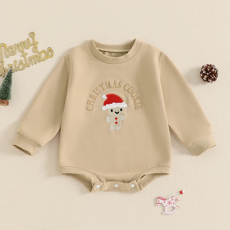 Baby Boys Girls Christmas Sweatshirt Romper Snowman Letter Embroidered Long Sleeve Round Neck Jumpsuits