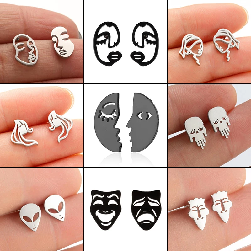 Fashion Stainless Steel Abstract Face Earring Delicate Women Face Ear Jewelry Girls Trendy Earrings Gifts Accessories Wholesale
