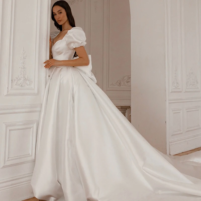 Eightree-vestidos de novia de princesa, corte en A, escote en forma de corazón, corsé de manga corta, vestido de novia blanco, vestidos de fiesta de boda personalizados