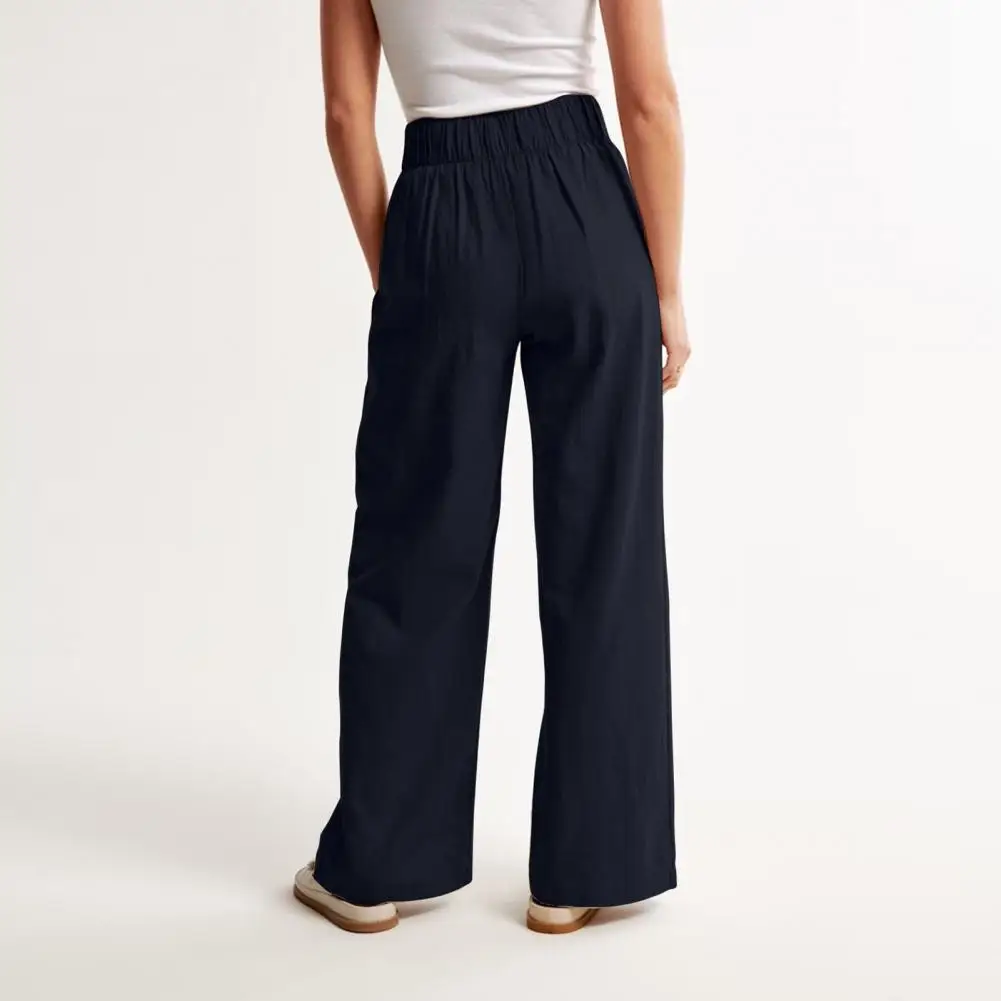 Women Loose Fit Pants Stylish Women's High Waist Wide Leg Pants with Pockets Casual Solid Color Trousers for Daily Wear