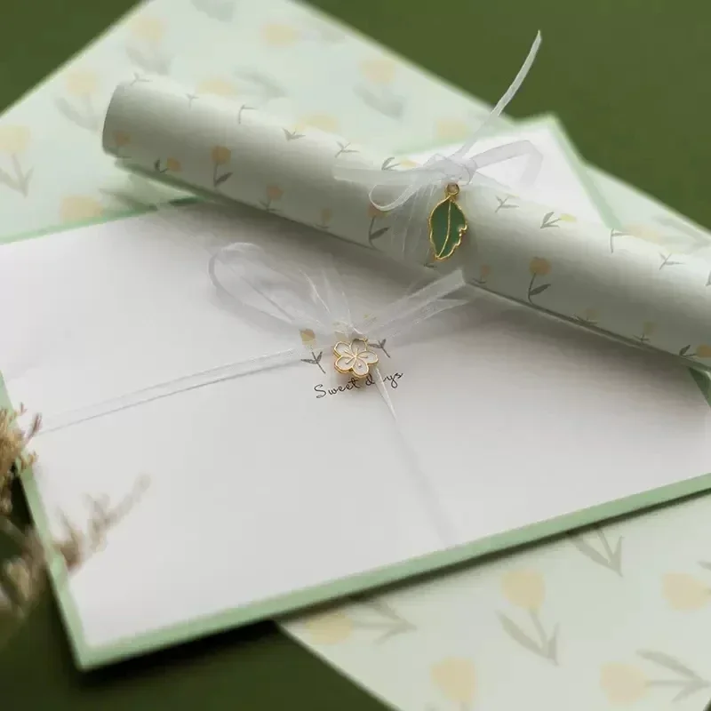 Sobres de flores Kawaii, juego de almohadillas para Letras, invitaciones de fiesta de boda, cubierta de tarjetas, sobres con pegatinas para fiesta