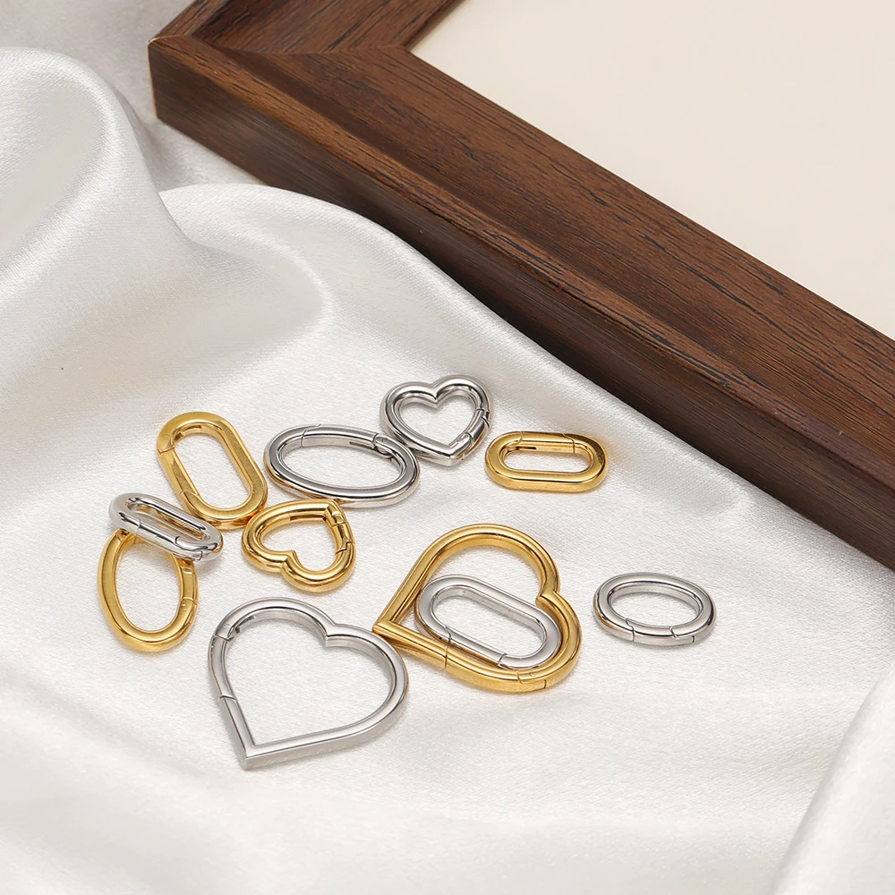 2 pezzi in acciaio inossidabile con fibbia ovale a forma di cuore, connettore apribile, fermagli, gioielli fai da te, portachiavi, collane, braccialetti con ciondoli, creazione di forniture