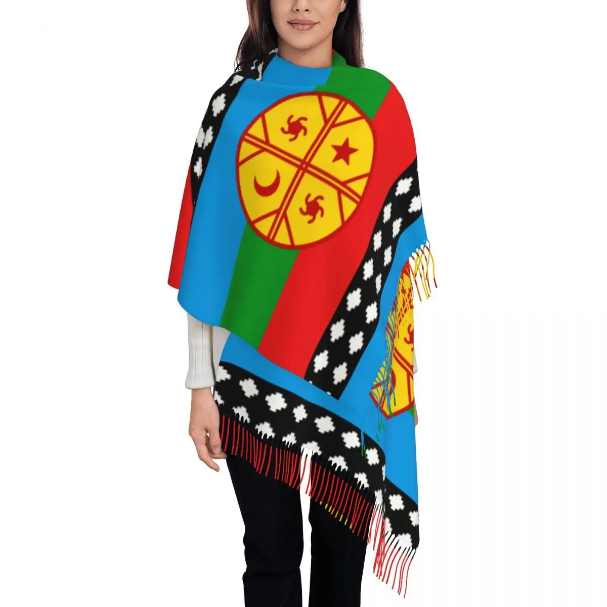 Mapuche Flag Women\'s Pashmina Shawl Wraps Fringe Scarf Long Large Scarf