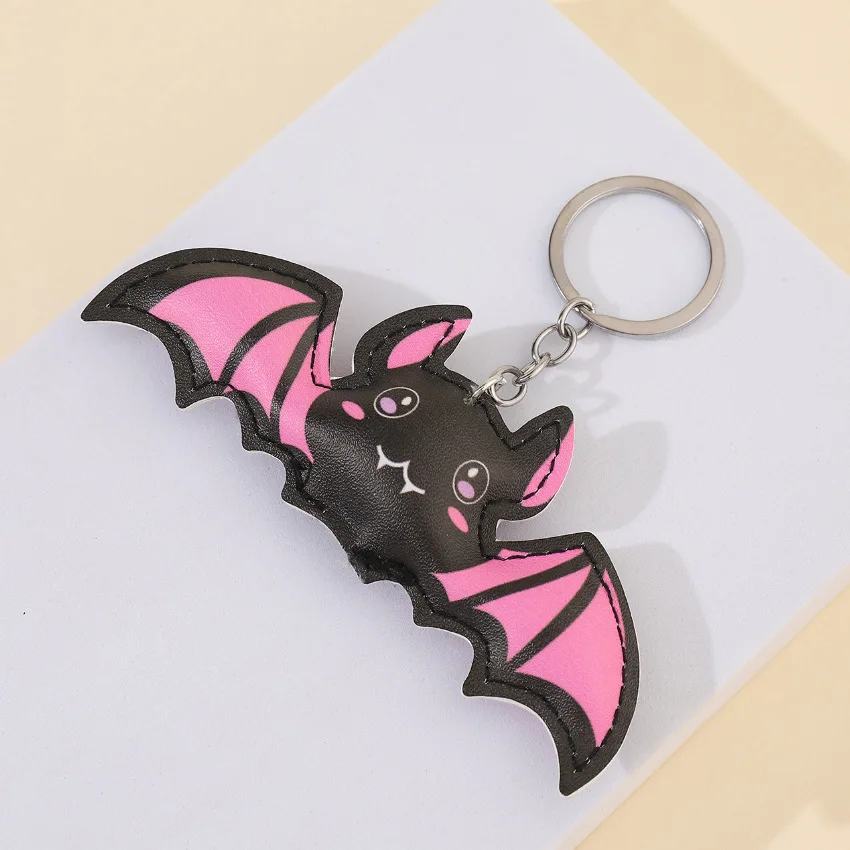 Portachiavi in pelle pipistrello rosa carino Halloween per donna uomo ragazze portachiavi pipistrello adorabile portachiavi per zaino chiavi regali