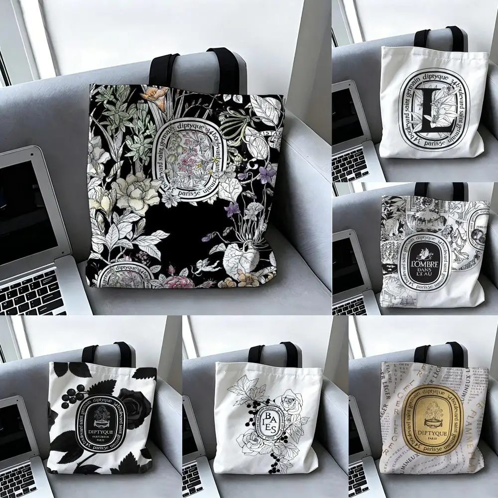 Luxury D-Diptyque Storage Bags Double-Sided Printed Canvas Tote Bag Large Capacity Reusable Shoulder Shopping Bag